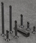 600pcs #8 x 1/2 Inch Flat Head Self Tapping Sheet Metal Screws Black Stainless Steel High Strength Quick Self Drilling