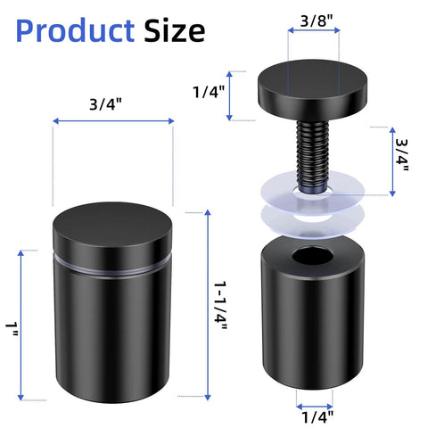 Standoff Screws Three Quarters Inch Diameter By One Inch Length Stainless Steel Black 20 Pack With 80 Mounting Accessories For Acrylic Signs Picture Hanging Frame Spacers Suitable For Panels Up To One Half Inch Thick.