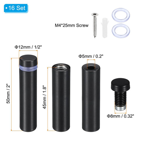 16 Pack Stainless Steel Sign Standoff Screws 1/2 X 2 Inch Black Wall Mounting Hardware with M4 Screws and Expansion Tubes