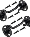 2 Pack Privacy Hook and Eye Latch for Barn Door, Stainless Steel Gate Latch with Screws, Black, 4 Inch