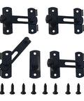 Barn Door Latch Set 4 Pack 100mm By 70mm Three Point Nine Four Inch 180 Degree Flip Lock For Sliding Doors Privacy Bathroom Cabinet Pet Doors Black Finish Made From Stainless Steel With Smooth Edges And Durable Security Gate Latches