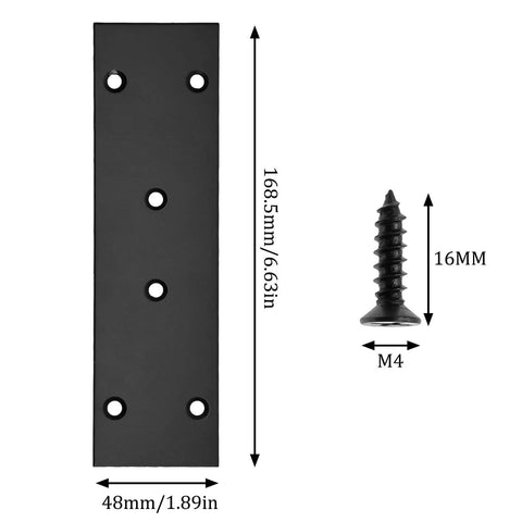 4Pcs Flat Straight Brace Brackets Stainless Steel, Black Fixing Mending Joining Plates Shelf Support Repair Plate dimensions