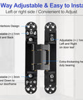 Two Kit Set Of 6 Inch Stainless Steel Hidden Door Hinges 3 way adjustable black design for thick doors