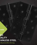 Image of Six Pack Black Door Hinges 6 Inch Ball Bearing Heavy Duty Stainless Steel Hinges with water droplets emphasizing durability.