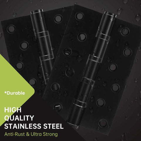 Image of Six Pack Black Door Hinges 6 Inch Ball Bearing Heavy Duty Stainless Steel Hinges with water droplets emphasizing durability.
