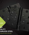 Six Pack Black Door Hinges 4.5 By 4.5 Inches Heavy Duty Stainless Steel Ball Bearing Hinges With Water Droplets