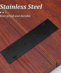 ✝️ 4Pcs Flat Straight Brace Brackets Stainless Steel, Black Fixing Mending Joining Plates Shelf Support Repair Plate on wood surface