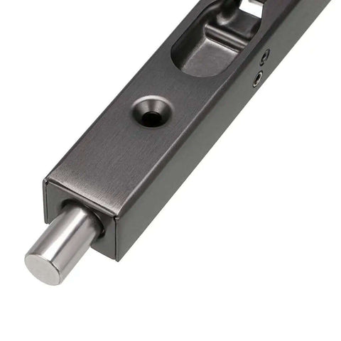 Close-up of 2 Pack 6 Inch Heavy Duty Stainless Steel Concealed Flush Door Bolts For French And Double Dummy Doors, Black Finish, Security Latch
