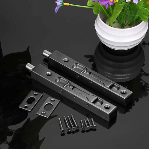 2 Pack 6 Inch Heavy Duty Stainless Steel Concealed Flush Door Bolts For French And Double Dummy Doors, Black Finish