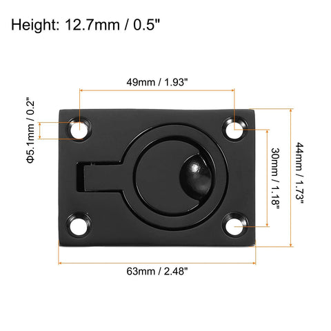 2 Pack Flush Ring Pulls Stainless Steel Rectangle Recessed Door Pull With Screws Black Finish for Furniture and Boats dimensions
