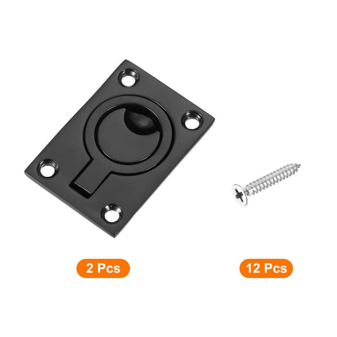 2 Pack Flush Ring Pulls Stainless Steel Rectangle Recessed Door Pull With Screws Black Finish For Furniture And Boats