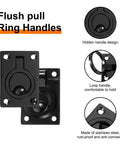 2 Pack Flush Ring Pulls Stainless Steel Rectangle Recessed Door Pull With Screws Black Finish for furniture and boats.