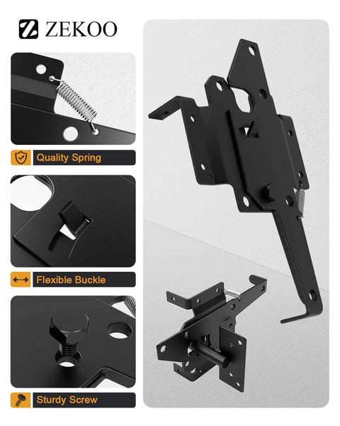 Stainless Steel Gate Hardware Kit With Self Closing Hinges And Latch for Vinyl and Wood Fences, black powder coat detail view