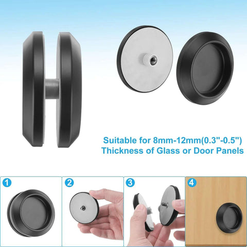 Round Glass Shower Door Handles Back-To-Back In 304 Stainless Steel Black, 2-Pack With Screw, suitable for 8-12mm glass