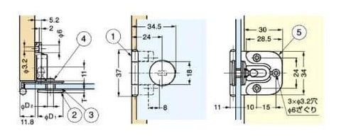 Technical diagram of ✝️ 1-Pack Lamp Stamp with Catch, Glass Hinge, Type 8, for Cover Doors, Black 304 Stainless Steel