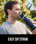 Man drinking from Beast Mode Heavy Duty Stainless Steel Water Bottle 40 Oz Insulated Tumbler with Leakproof Flip Straw