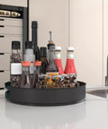 Stainless Steel Lazy Susan Turntable For Pantry Cabinet And Kitchen Organization, 7.5 Inch Spinning Rack for Spices, Snacks, Black Finish