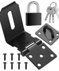 4 Inch 90 Degree Stainless Steel Padlock Hasps With Padlock And Keys Set, showing latch, padlock, keys, and screws against white background