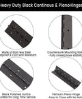 Diagram of 2-Pack 12-Inch Black Stainless Steel Heavy Duty Continuous And Piano Hinges with key features highlighted