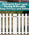 White picket fence with (2 Pack) Privacy Hook and Eye Latch for Barn Door, Stainless Steel Gate Latch Barn Door Lock in black, 4 inch.