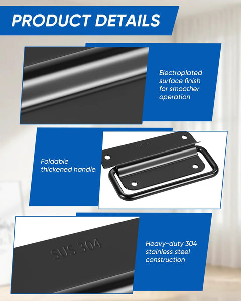 Stainless Steel Wardrobe And Cabinet Pull Handle in Black Finish showing electroplated surface and foldable design for garages and outdoor use.