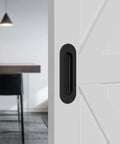 Stainless Steel Recessed Finger Pull Handle Half Inch Deep on white door, sleek matte finish for cabinets and furniture