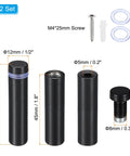 Sign Standoff Screws 12 Pack Stainless Steel Black Wall Mounting Hardware with dimensions and M4 25mm screws for displays.