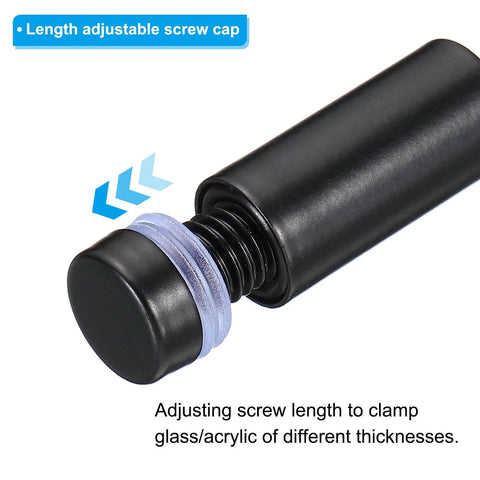 Close-up of length adjustable screw cap for Sign Standoff Screws 12 Pack Stainless Steel Black Wall Mounting Hardware.