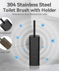 Dual Head Toilet Brush With Covered Holder For No Mess Bathroom Organization And Deep Cleaning, Stainless Steel 304 handle