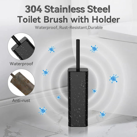 Dual Head Toilet Brush With Covered Holder For No Mess Bathroom Organization And Deep Cleaning, Stainless Steel 304 handle