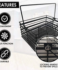 Stainless Steel Utensil Basket,Dishwasher , Flatware Basket, Kitchen, Countertop, Office, Camping, Outdoors, and Restaurants, 4-Compartment, Black with locking handle features