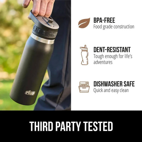Man holding Beast Mode Heavy Duty Stainless Steel Water Bottle 40 Oz Insulated Tumbler With Leakproof Flip Straw Lid
