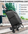 Person using ✝️ 2 in 1 Grocery Cart on Wheels for Stairs, 60L/300LBS Shopping Carts for Groceries, Stair Climbing Cart, Black
