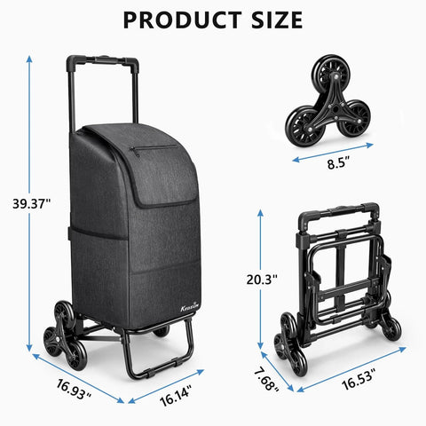 ✝️ 2 in 1 Grocery Cart on Wheels for Stairs, 60L/300LBS Shopping Carts for Groceries, stair climbing cart dimensions and features