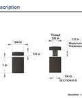 Technical diagram showing dimensions of Twenty Pack Stainless Steel Standoff Screws for Acrylic Signs Black Finish Includes All Mounting Hardware.