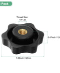 Six Pack Star Knobs With Quarter Inch Female Thread Hex Head Blind Hole Clamping Grips, black, 1/4-20 thread, 32mm head
