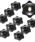 12 Pack 1/4-20 Star Knobs With Brass Insert Hex Head Thru Clamping Knobs 6 Star Design Small Black Jig T Knobs For Mills