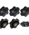Six Pack Star Knobs With Quarter Inch Female Thread Hex Head Blind Hole Clamping Grips for machinery, black finish