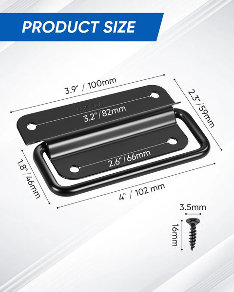 Stainless Steel Wardrobe And Cabinet Pull Handle In Black Finish, dimensions labeled, includes screws, suitable for garages, outdoor use.