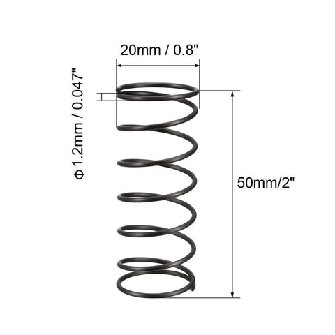 Black Steel Compression Spring 1.2mm Wire Diameter, 20mm Outside Diameter, 50mm Free Length, Heat Treated Rust Resistant Spring Steel