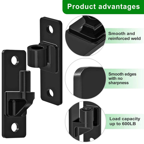 Heavy Duty Gate Hinges, 2Pack High Strength Steel with Electroplated Finish, 600LB Load Capacity, Thick 6mm Black Hinges features
