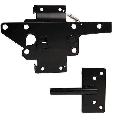 Heavy Duty Gate Latch For Wooden Fences Post Mount Automatic Gravity Lever Self Locking Gate Hardware For Wood And Vinyl Fence Gates Black Steel Finish