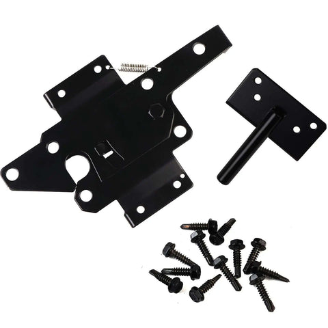 Heavy Duty Gate Latch For Wooden Fences Post Mount Automatic Gravity Lever Self Locking Gate Hardware Black Steel with screws
