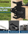 Self Locking Gate Latch For Wooden Fence Heavy Duty Post Mount Automatic Gate Lock shown with spring-loaded mechanism and black finish
