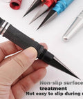 Black and silver multipurpose manual hole punch with adjustable 0 to 14mm range, steel body, held for grip demonstration.