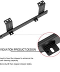 FRMSAET Sliding Keyboard Drawer Tray Hardware close-up, black metal slide, 12-inch, highlighting enhanced load-bearing capacity