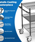 Heavy Duty Rolling Utility Cart With Wheels For Kitchen And Restaurant Use Kitchen Workhorse 45 Inch NSF Certified Commercial Grade Steel Cart 1120 Lbs Capacity With Handle And Shelf Liners Black Leteuke