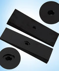 Two black 2 Inch Wide 4 Degree Steel Leaf Spring Shims for suspension axle in carbon steel, close-up view.