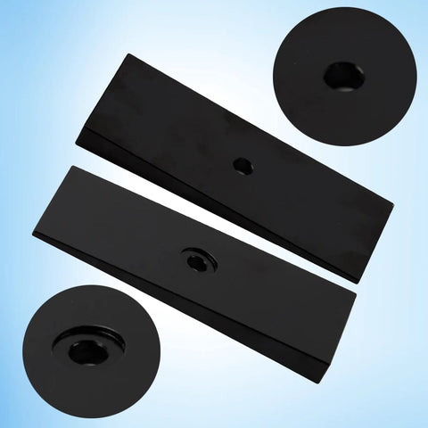 Two black 2 Inch Wide 4 Degree Steel Leaf Spring Shims for suspension axle in carbon steel, close-up view.