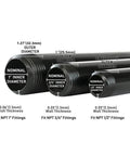 Three black steel pipes with measurements for 6 Pack 3 Quarter Inch Black Metal Pipe 36 Inch Pre Cut Industrial Steel Set For Vintage DIY Industrial Shelving